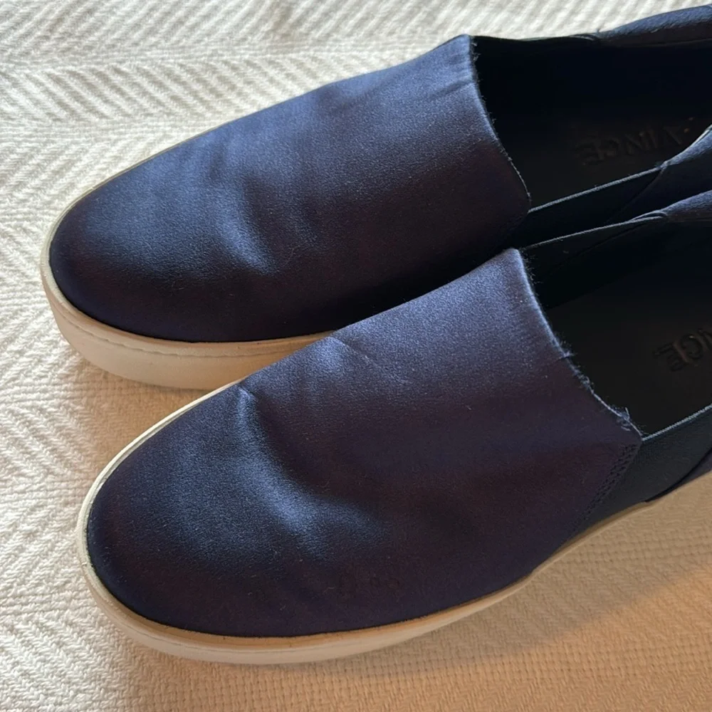 Vince Woman’s Navy Blue Satin‎ Platform Slip On Sneakers